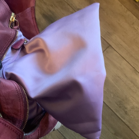 Coach Bleecker Sophie bag. khaki jacquard berry leather trim brass hardware. 903 - Picture 6 of 10